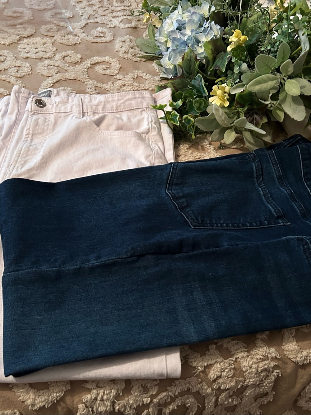 ! 2 Pairs 1 Price!Wide Leg Jeans Duo — Dark Blue & Light Beige Flare